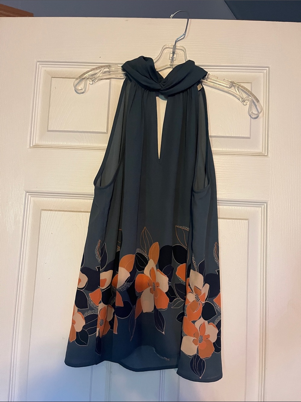 Teal Halter Floral Border Blouse
